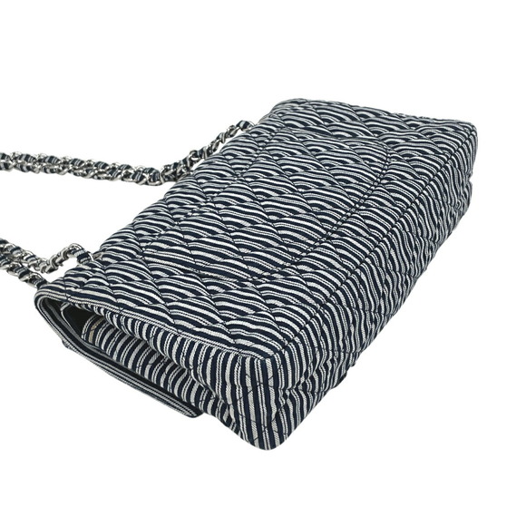 Chanel Coco Navy Chain Mark Striped Canvas Shoulder Bag - Picture 1 of 9